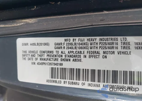 2005 Subaru Outback 2.5I z USA, uszkodzony, nr VIN 4S4BP61C357340169